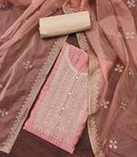 Peach Roman silk blend Embroidered Unstitched Dress Material