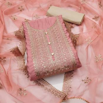 Peach Roman silk blend Embroidered Unstitched Dress Material 2