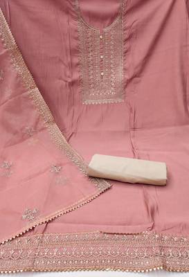 Peach Roman silk blend Embroidered Unstitched Dress Material 3