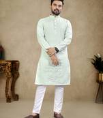 Sky blue lucknowi work silk straight kurta