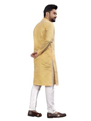 Yellow lucknowi work silk straight kurta 2