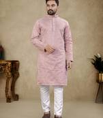 Pink lucknowi work silk straight kurta