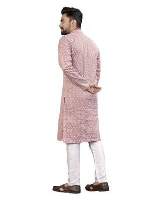Pink lucknowi work silk straight kurta 2