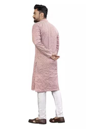 Pink lucknowi work silk straight kurta