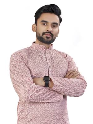Pink lucknowi work silk straight kurta 3