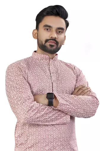 Pink lucknowi work silk straight kurta
