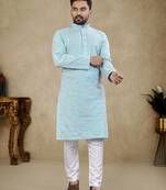Light blue lucknowi work silk straight kurta