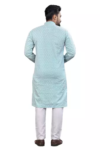 Light blue lucknowi work silk straight kurta