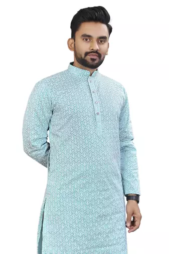 Light blue lucknowi work silk straight kurta