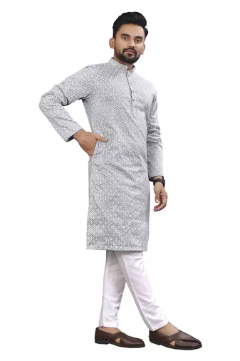 Grey lucknowi work silk straight kurta