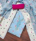 Blue Muslin Cotton Banarasi Unstitched Dress Material