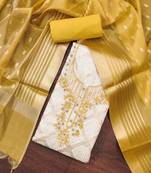 yelllow muslin cotton banarasi unstitched dress material