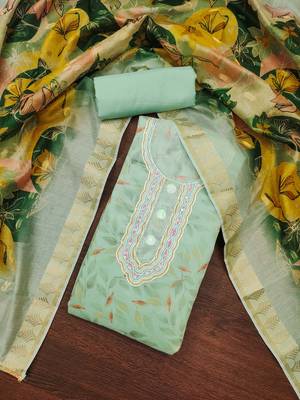Mint Green Cotton Digital Printed Unstitched Dress Material 1