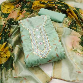 Mint Green Cotton Digital Printed Unstitched Dress Material 2