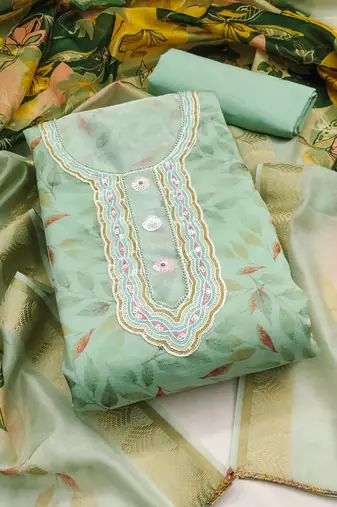 Mint Green Cotton Digital Printed Unstitched Dress Material