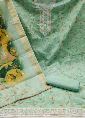 Mint Green Cotton Digital Printed Unstitched Dress Material 3