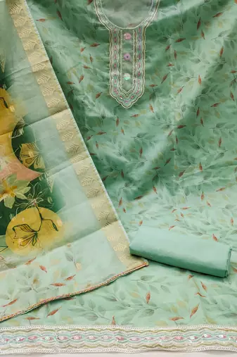 Mint Green Cotton Digital Printed Unstitched Dress Material