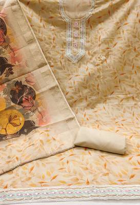 Beige Cotton Digital Printed Unstitched Dress Material 3