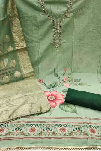 Green Cambric Cotton Digital Printed Unstitched Dress Material