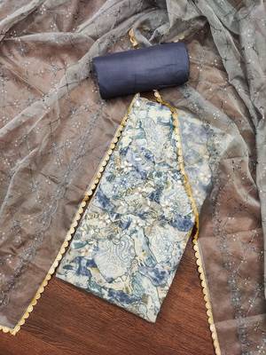 Grey Cotton Digital Roman Printed Unstitched Dress Material 1