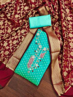 Turquoise Modal Butti Unstitched Dress Material 1