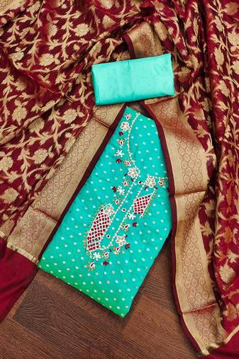 Turquoise Modal Butti Unstitched Dress Material
