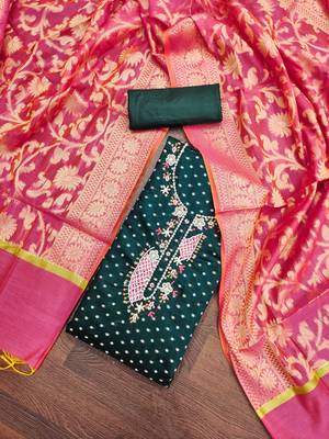 Dark green Modal Butti Unstitched Dress Material 1