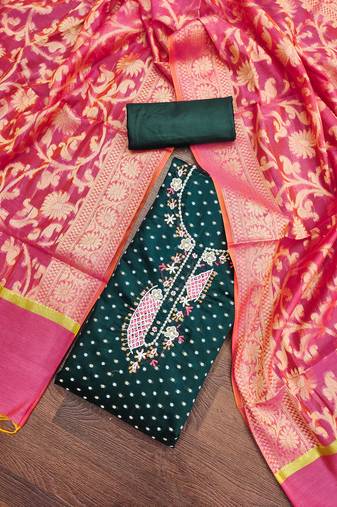 Dark green Modal Butti Unstitched Dress Material