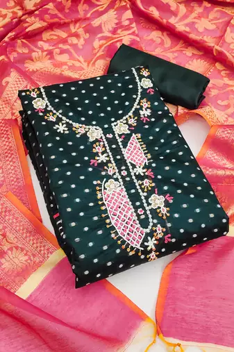 Dark green Modal Butti Unstitched Dress Material