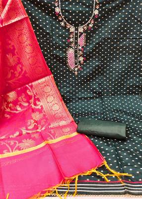 Dark green Modal Butti Unstitched Dress Material 3