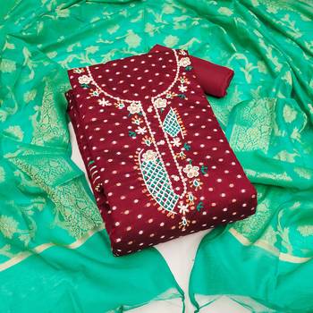 Maroon Modal Butti Unstitched Dress Material 2