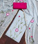 blue cambric cotton embroidered unstitched dress material