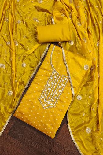 Yellow Modal Butti Unstitched Dress Material