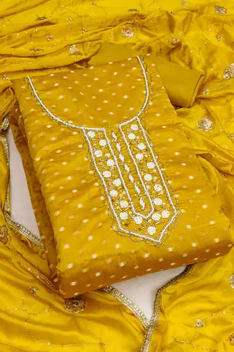 Yellow Modal Butti Unstitched Dress Material
