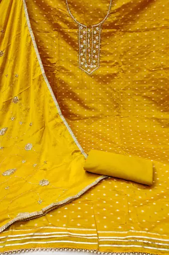 Yellow Modal Butti Unstitched Dress Material