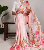 Women'S Softy Silk With Floral Print Saree And Blouse Piece