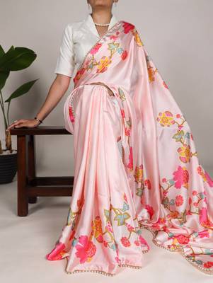 Women'S Softy Silk With Floral Print Saree And Blouse Piece 2
