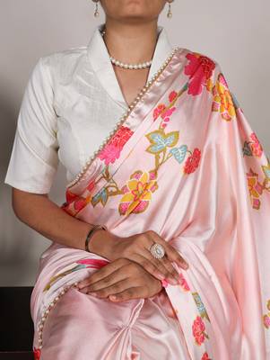 Women'S Softy Silk With Floral Print Saree And Blouse Piece 3