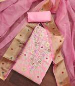 Pink Banarasi Unstitched Dress Material