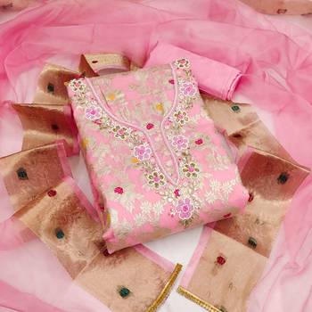 Pink Banarasi Unstitched Dress Material 2