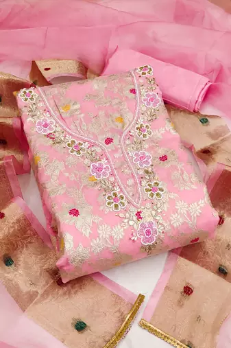 Pink Banarasi Unstitched Dress Material