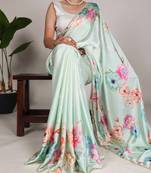 Women'S Softy Silk With Floral Print Saree And Blouse Piece