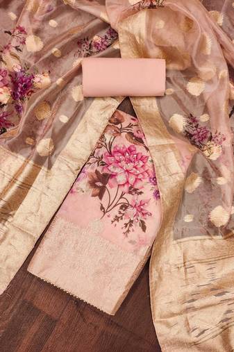 Peach Viscose Organza Unstitched Dress Material