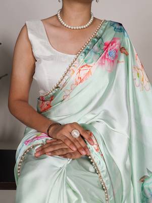 Women'S Softy Silk With Floral Print Saree And Blouse Piece 3