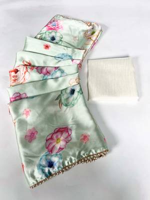 Women'S Softy Silk With Floral Print Saree And Blouse Piece 4