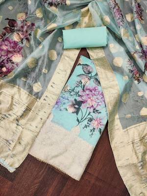 Sky Blue Viscose Organza Unstitched Dress Material 1