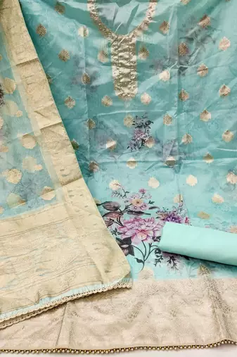Sky Blue Viscose Organza Unstitched Dress Material