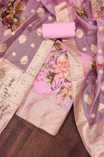 Pink Viscose Organza Unstitched Dress Material