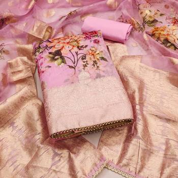 Pink Viscose Organza Unstitched Dress Material 2