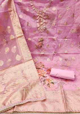 Pink Viscose Organza Unstitched Dress Material 3